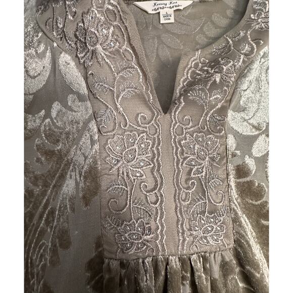 Krazy Kat Velvet Burnout Kimono Sleeve Babydoll Tunic Top Sz L Fairy Whimsigoth - Picture 4 of 16